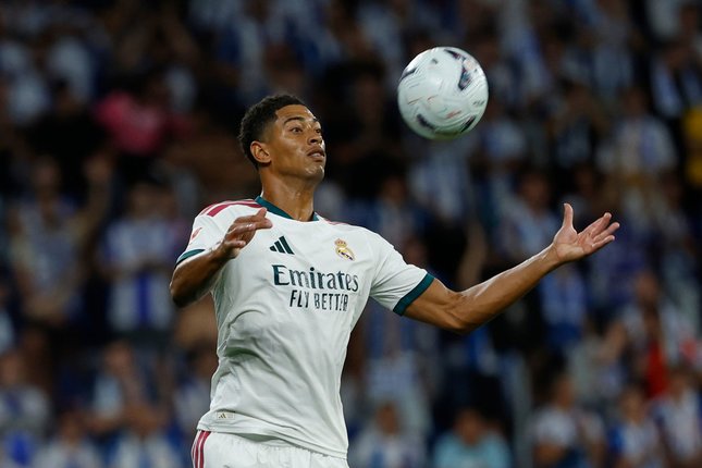 Aksi Jude Bellingham pada pekan ke-2 La Liga 2026/2027 antara Real Madrid lawan Espanyol.