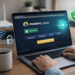 seseorang mengakses website melalui laptop dengan koneksi stabil