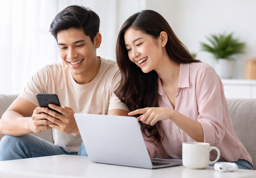 aktivitas hiburan digital menggunakan smartphone dan laptop