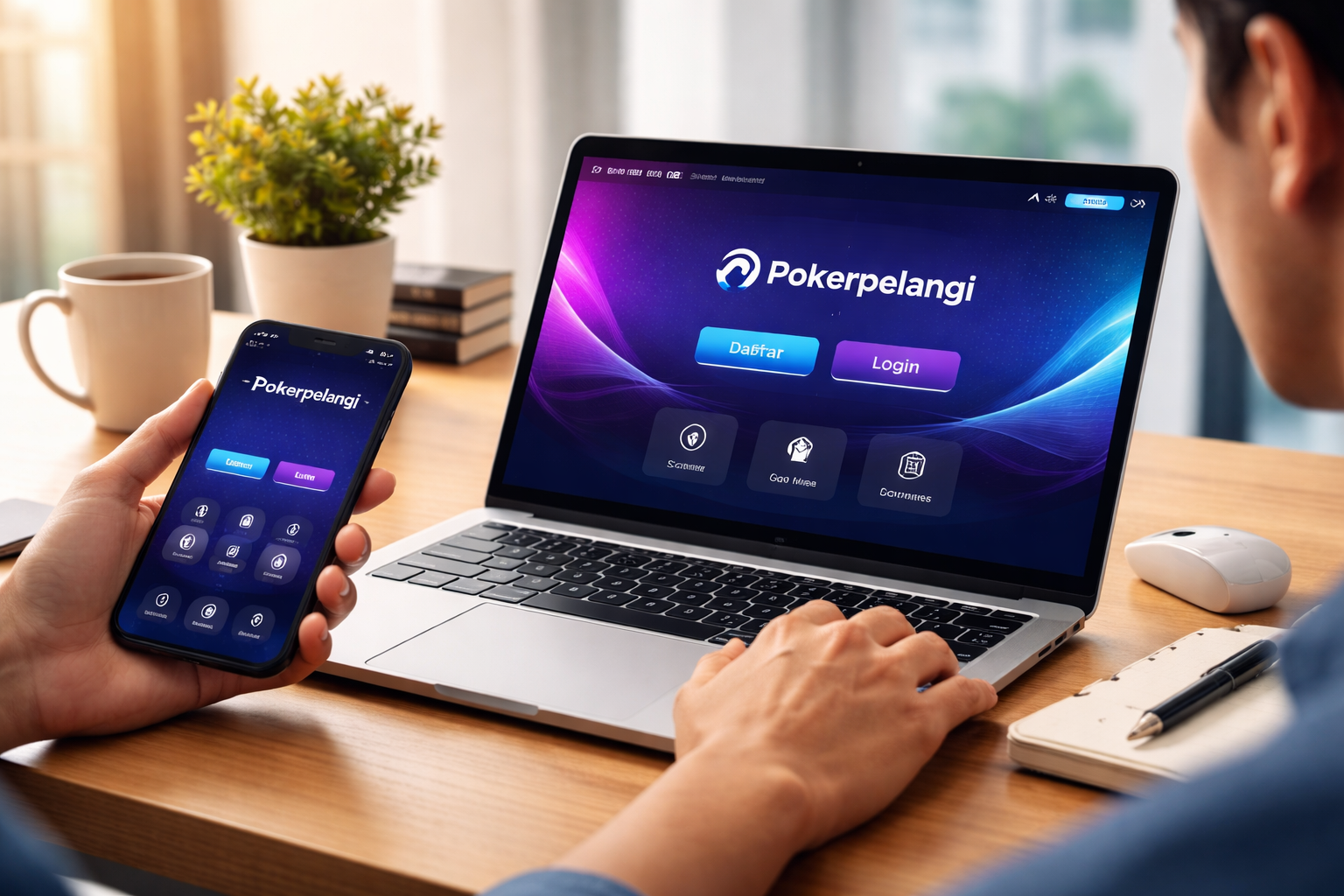 pengguna mengakses platform digital melalui smartphone dan laptop