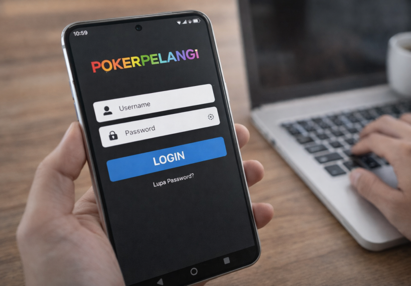 pengguna mengakses akun pokerpelangi melalui perangkat mobile dengan aman