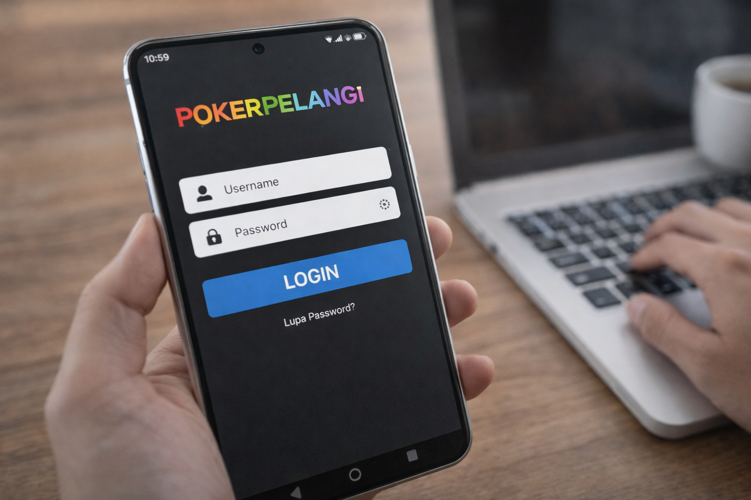 pengguna mengakses akun pokerpelangi melalui perangkat mobile dengan aman