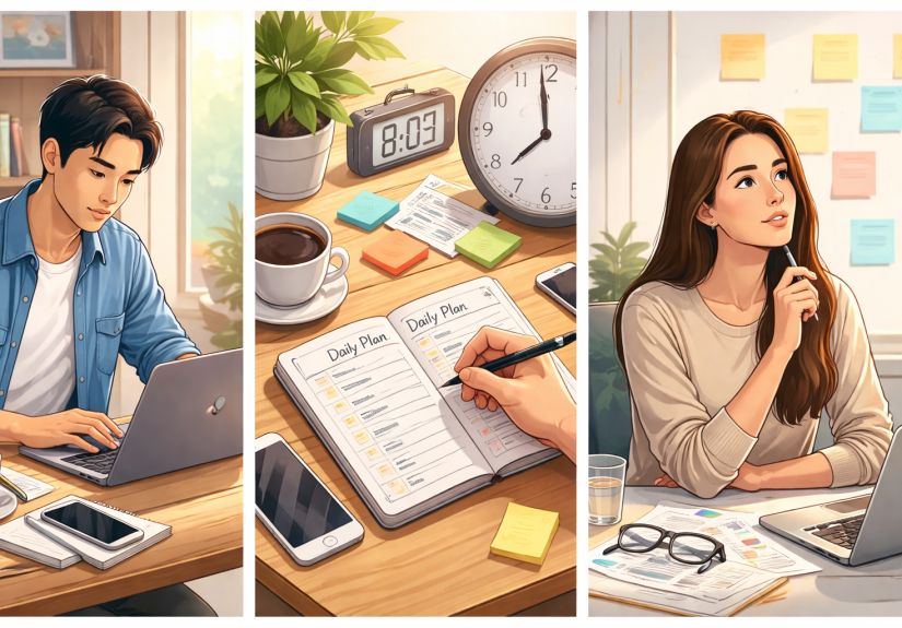 ilustrasi seseorang fokus bekerja tanpa distraksi