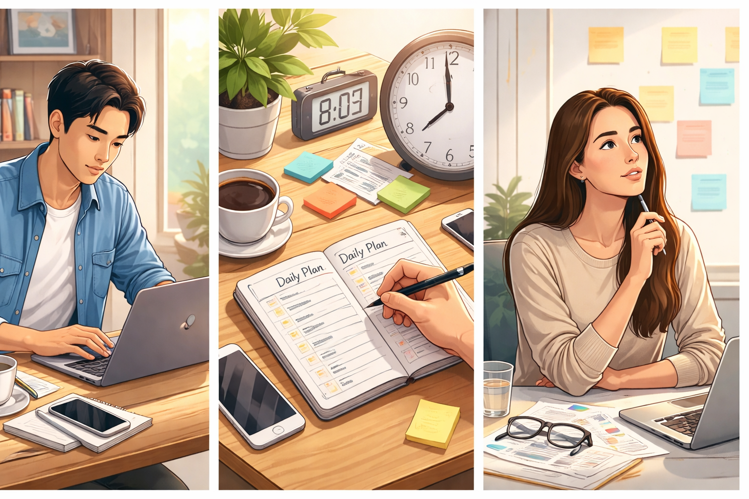 ilustrasi seseorang fokus bekerja tanpa distraksi