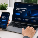 akses website melalui smartphone dan laptop modern