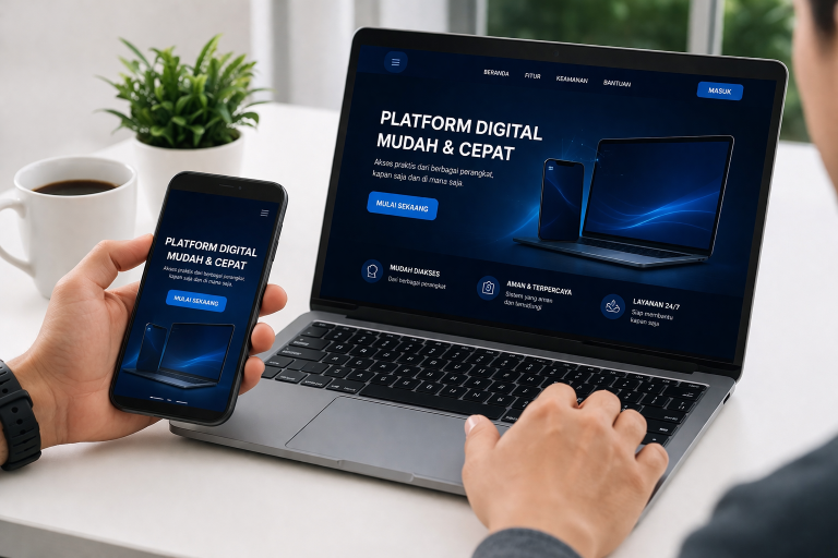 akses website melalui smartphone dan laptop modern