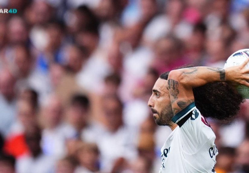 Pemain Real Madrid Marc Cucurella melakukan lemparan kedalam dalam laga La Liga Spanyol antara Real Madrid vs Malaga di Madrid, Spanyol, Minggu, 30 Agustus 2026.